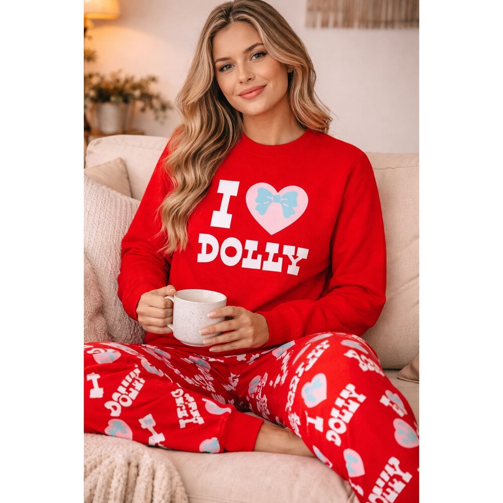Dolly Parton I Love Dolly Sweatshirt and Joggers Womens Sz M Coquette Hearts NWT